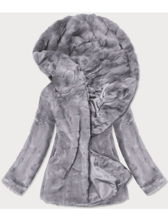 Šedá dámská bunda - kožíšek s kapucí (BR9742-9)