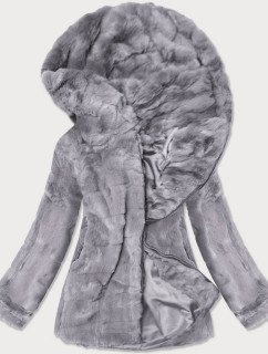 Šedá dámská bunda - kožíšek s kapucí (BR9742-9)
