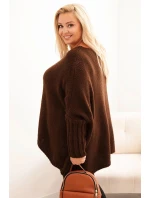 Dámský svetr Plus Size z model 21297042 s volným střihem a rukávem 3/4 hnědý - K-Fashion