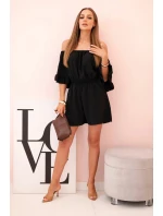 Dámský bavlněný overal bez rukávů s vázáním v pase ecru