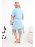 Dámské bavlněné šaty s výstřihem do V a s třásněmi Plus Size modrá