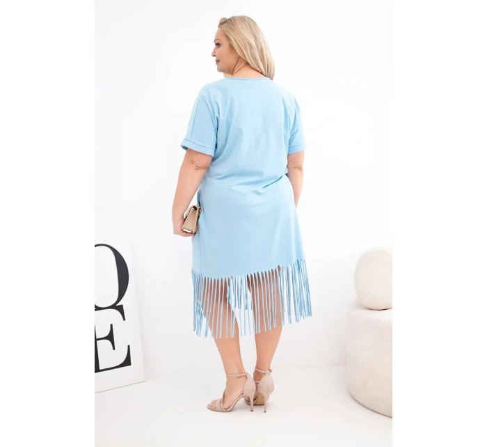 Dámské bavlněné šaty s výstřihem do V a s třásněmi Plus Size modrá