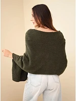 Dámské pončo svetr z baby alpaky s knoflíky khaki