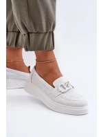 Dámské kožené mokasíny na platformě bílé model 21655823 - S.Barski
