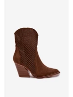 Dámské otevřené kotníkové boty na podpatku hnědé model 21956059 - Boto