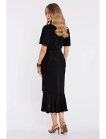 model 22040677 Zavinovací midi šaty s volánem a řasením černé - Moe