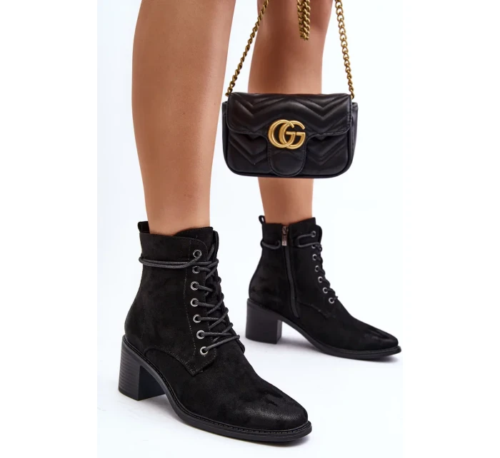 Dámské šněrovací kotníkové boty na nízkém podpatku černá Serellia Dámské šněrovací kotníkové boty na nízkém podpatku černá Serellia