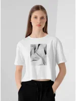 Dámský crop top s potiskem H4Z21-TSD029 10S Bílá s černou - 4F Dámský crop top s potiskem H4Z21-TSD029 10S Bílá s černou - 4F