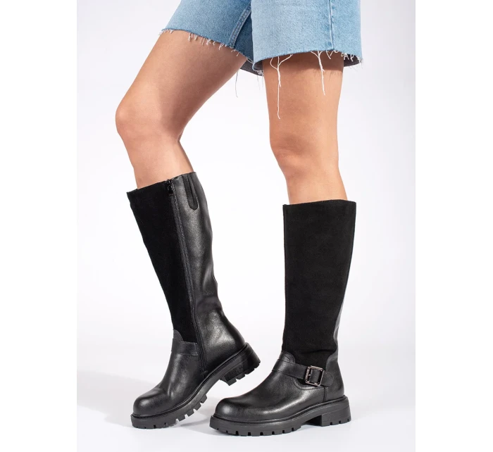 Designové kozačky černé dámské platforma Designové kozačky černé dámské platforma