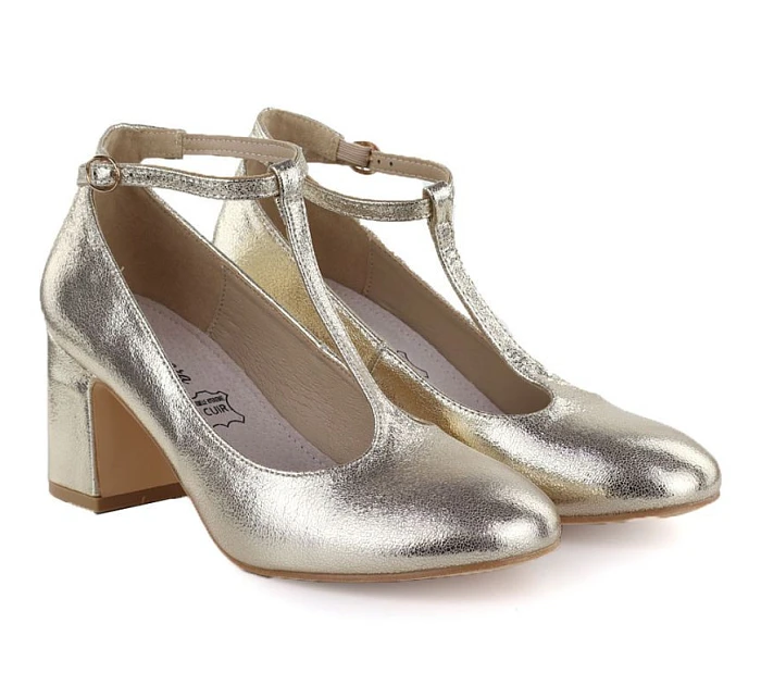 Třpytivé zlaté lodičky s páskem model 22073635