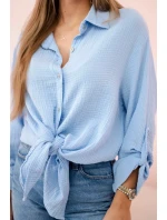 Bavlněná mušelínová košile oversize modrý