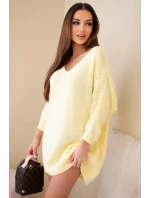 Dámská suknička Plus Size vlněná s výstřihem do V žlutá