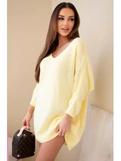 Dámská suknička Plus Size vlněná s výstřihem do V žlutá