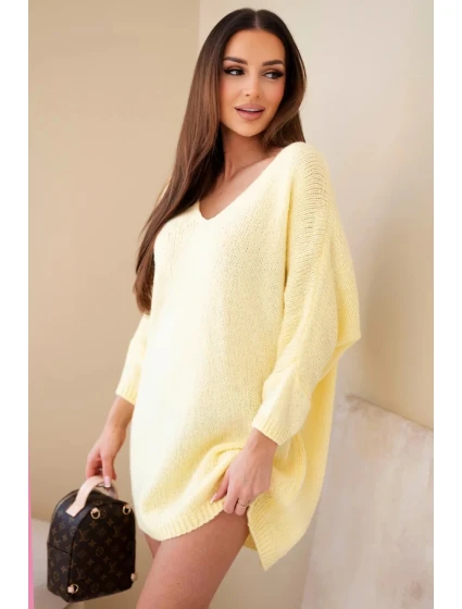 Dámská suknička Plus Size vlněná s výstřihem do V žlutá