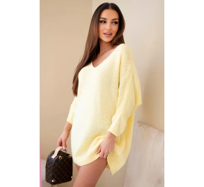 Dámská suknička Plus Size vlněná s výstřihem do V žlutá