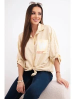Dámská bavlněná košile s pásky a vázáním žlutá Dámská bavlněná košile s pásky a vázáním žlutá