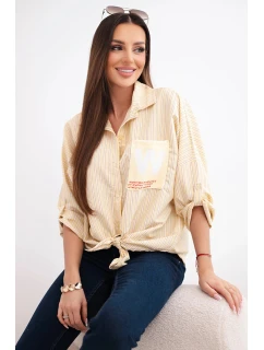 Dámská bavlněná košile s pásky a vázáním žlutá
