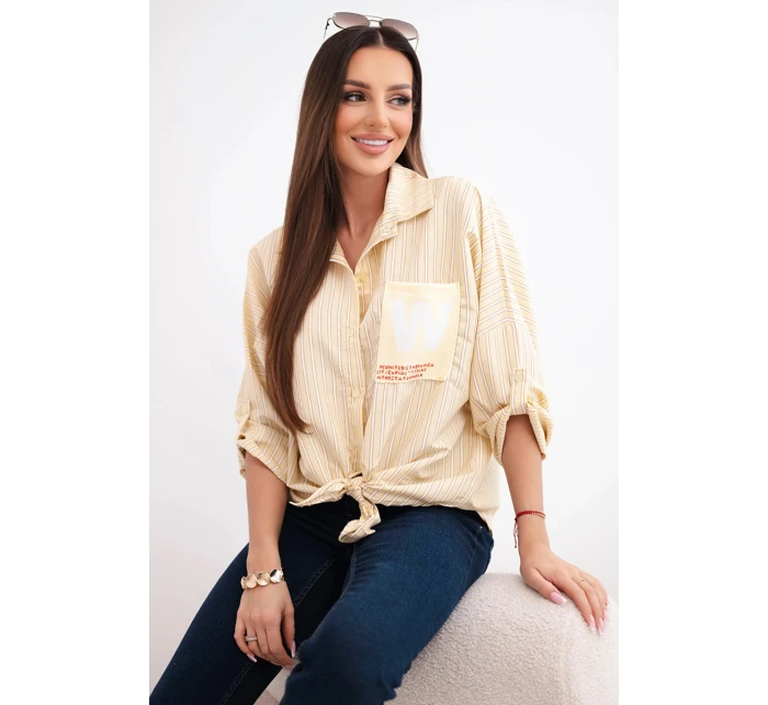 Dámská bavlněná košile s pásky a vázáním žlutá Dámská bavlněná košile s pásky a vázáním žlutá