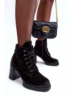 Šněrovací Zimní Boty Na Podpatku Černé model 21634844 - Boto