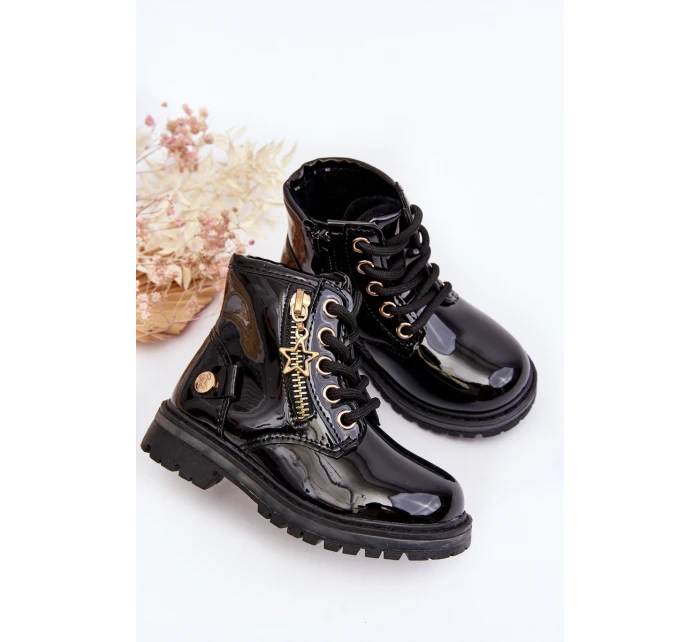 Dětské lakované botky na zip černé model 21641016 - EVENTO