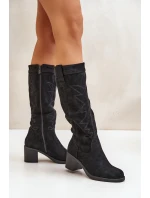 Dámské Kozačky Na Podpatku Před Koleno Černé Erisorae