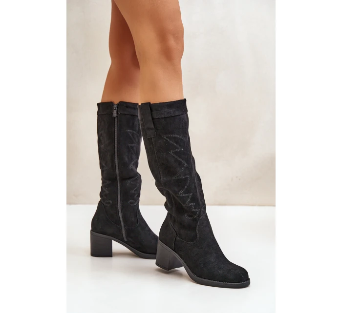 Dámské Kozačky Na Podpatku Před Koleno Černé Erisorae