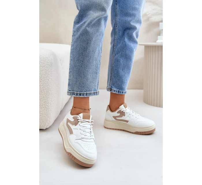 Dámské kožené sportovní boty na masivní platformě béžové model 21671302 - Boto Dámské kožené sportovní boty na masivní platformě béžové model 21671302 - Boto