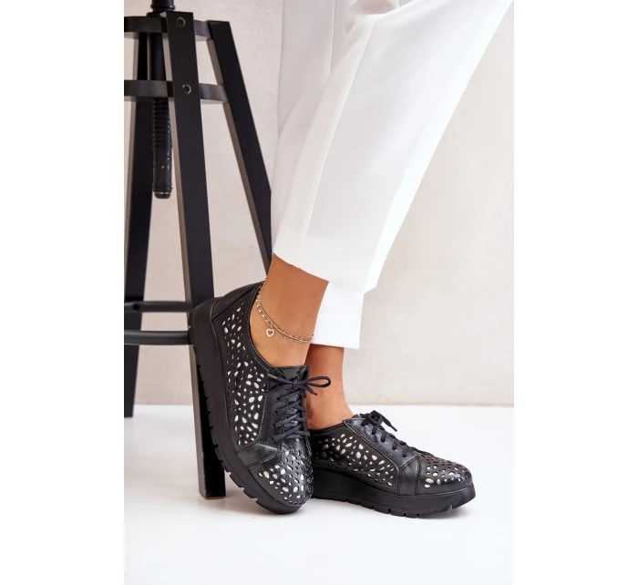 Zazoo 2973 Kožené Polobotky Na Platformě S Děrováním Černé