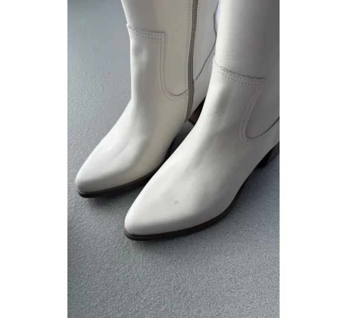 Kožené  Kolena Na Podpatku Bílé Zazoo model 21682140 - Boto