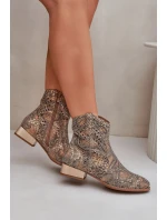Dámské Botky S Výřezem Na Nízkém Podpatku Ozdobené Zvířecím Vzorem Zlaté Neliawen Dámské Botky S Výřezem Na Nízkém Podpatku Ozdobené Zvířecím Vzorem Zlaté Neliawen