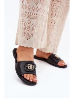 Ploché Dámské Pantofle S Dekorativním Detalem Černé model 21699571 - Boto Ploché Dámské Pantofle S Dekorativním Detalem Černé model 21699571 - Boto