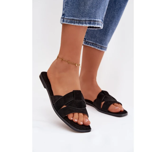 Dámské ploché sandály s pásky Eko semiš Černé model 21943346 - Boto