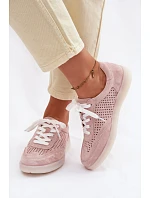 Kožené semišové dámské tenisky s Růžové model 22100237 - Boto Kožené semišové dámské tenisky s Růžové model 22100237 - Boto