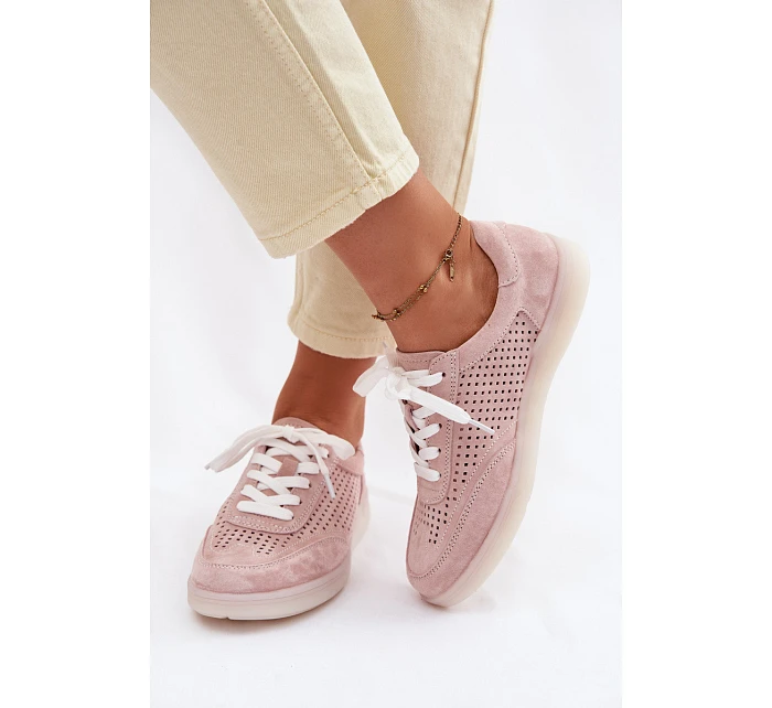 Kožené semišové dámské tenisky s Růžové model 22100237 - Boto Kožené semišové dámské tenisky s Růžové model 22100237 - Boto