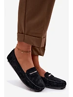 Dámské ploché mokasíny z přírodního semiše LR61-7029 Černé Dámské ploché mokasíny z přírodního semiše LR61-7029 Černé