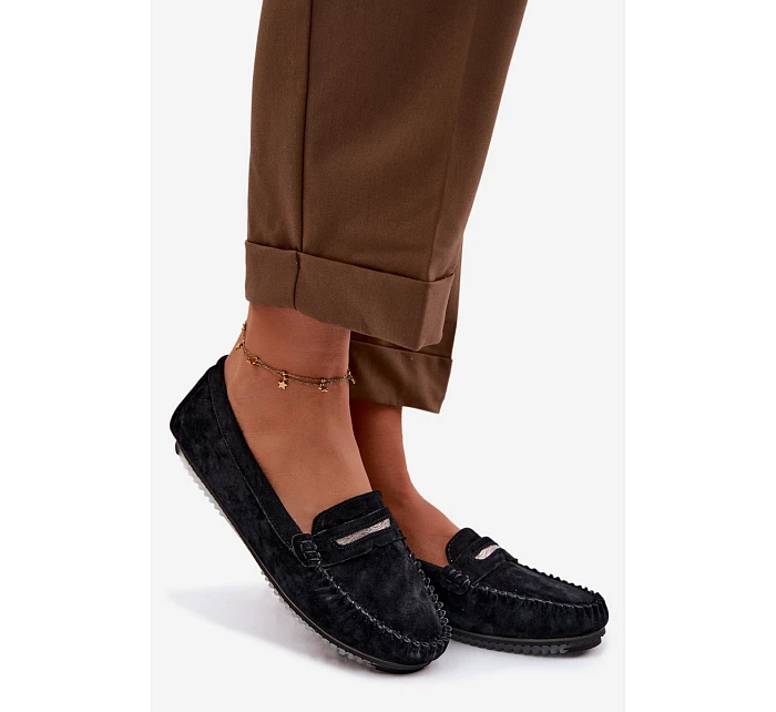 Dámské ploché mokasíny z přírodního semiše LR61-7029 Černé Dámské ploché mokasíny z přírodního semiše LR61-7029 Černé