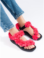 Designové dámské růžové  sandály bez podpatku