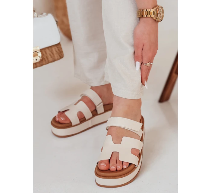 Dámské žabky na suchý zip PLATFOR beige FashionStreet ZY0866