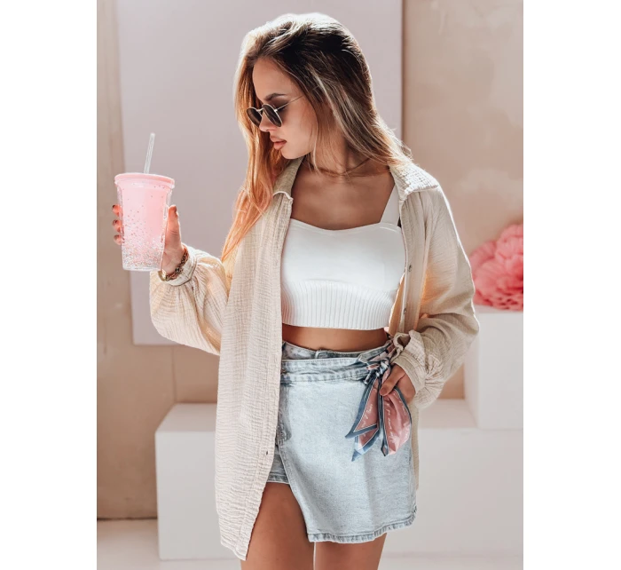 Dámská oversize mušelínová košile MUSLINEA béžová FashionStreet DY0478