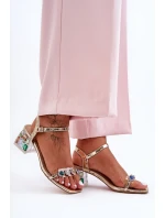 Dámské sandály na podpatku s krystaly zlaté SBarski