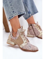 Dámské zateplené kotníkové botky z kůže – béžovo-zlaté Maciejka Dámské zateplené kotníkové botky z kůže – béžovo-zlaté Maciejka