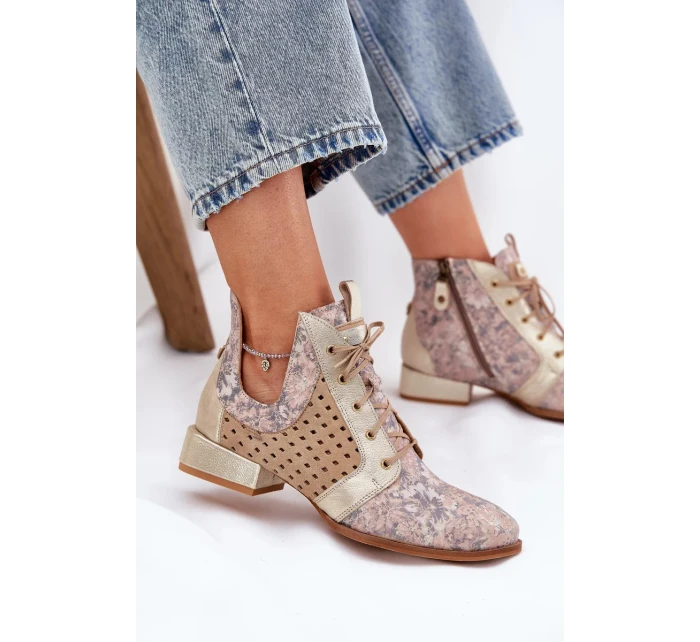 Dámské zateplené kotníkové botky z kůže – béžovo-zlaté Maciejka Dámské zateplené kotníkové botky z kůže – béžovo-zlaté Maciejka