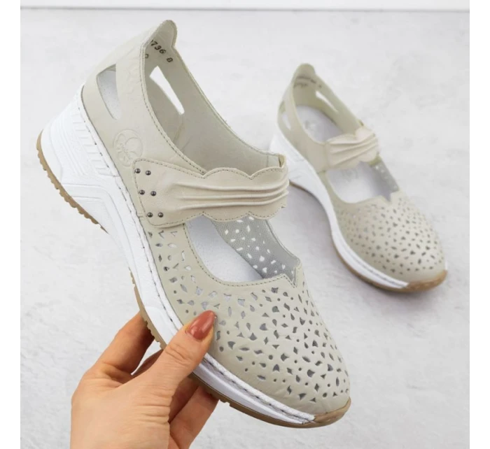 Skórzane  na beżowe model 22033926 - Rieker