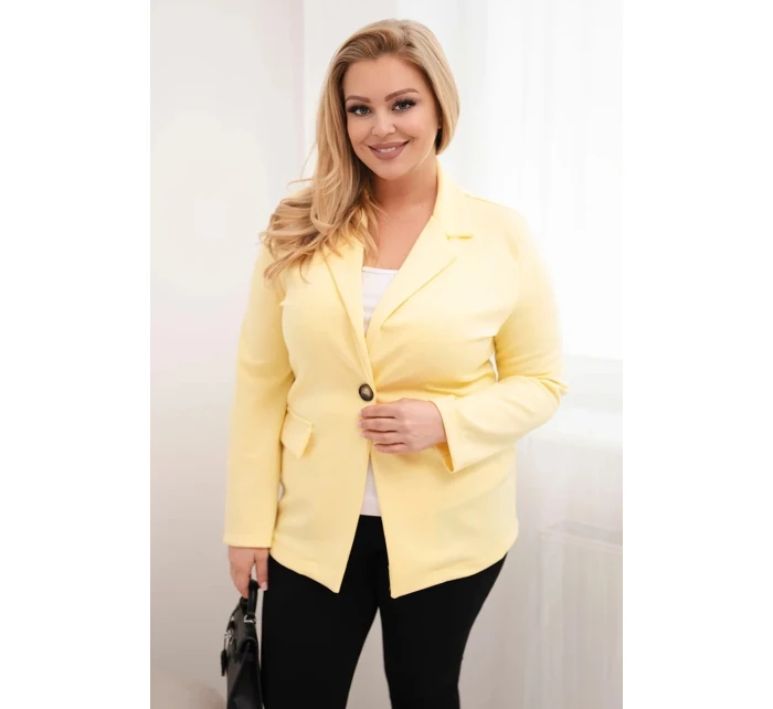 Dámská viskózová sako Plus Size s dlouhým rukávem a límcem žlutá