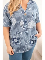 Dámská bavlněná halenka Plus Size s květinovým vzorem jeansová Dámská bavlněná halenka Plus Size s květinovým vzorem jeansová