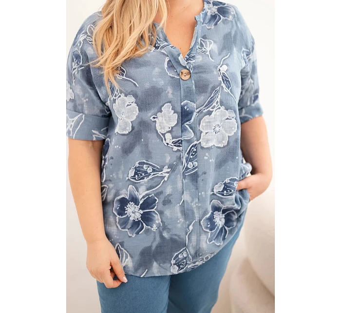 Dámská bavlněná halenka Plus Size s květinovým vzorem model 22021016 - K-Fashion