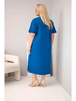 Dámské bavlněné šaty Plus Size s výstřihem do V chrpově modrá Dámské bavlněné šaty Plus Size s výstřihem do V chrpově modrá