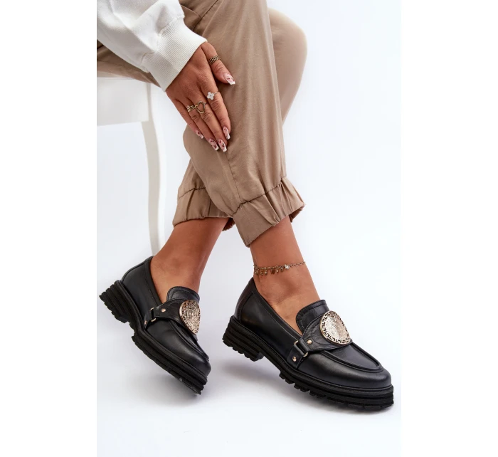 Zazoo 3485 Dámské mokasíny s ​​zlatým ozdobou Přírodní kůže