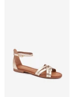 Dámské kožené sandály na plochém podpatku model 21701928 zlaté - Maciejka