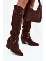 Dámské Kožené  S Dekorací Na Sloupku Čokoládové model 21715056 - Boto